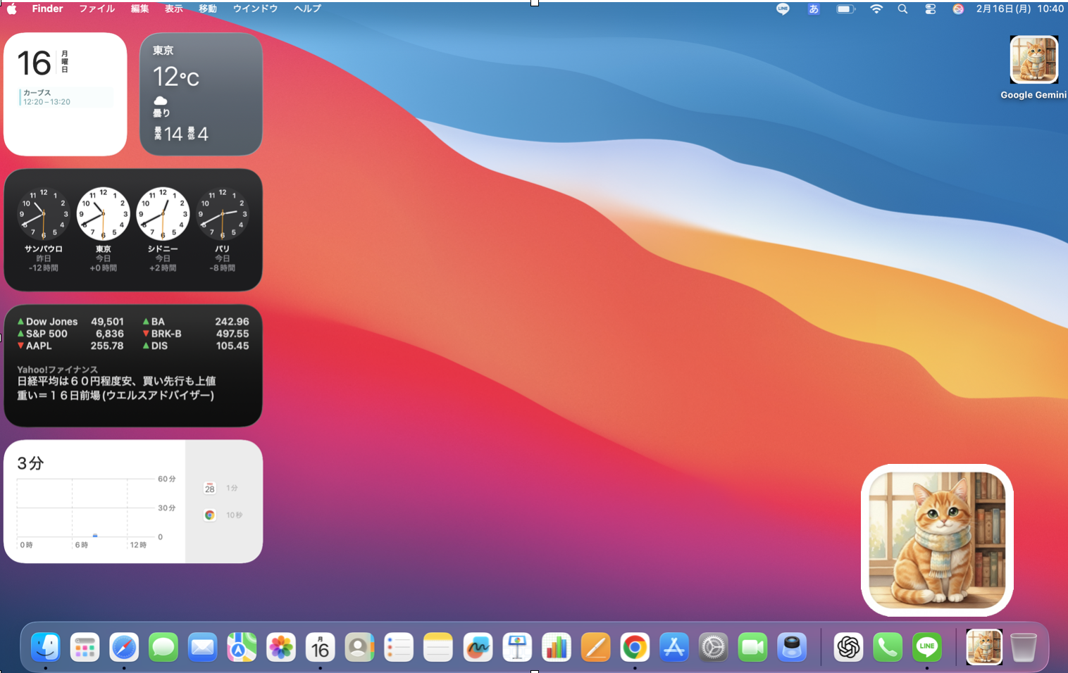 Mac desktop showing Gemini with a cat icon, called Ge-miaow